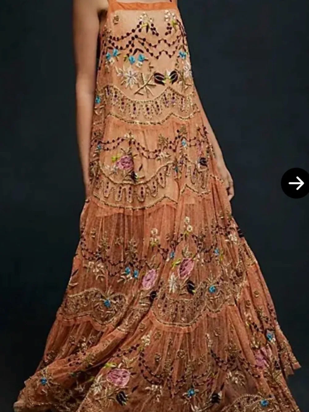 EXQUISITE Free People Peach Embroidered and beaded Maxi Dress - Picture 4 of 14